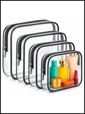 4 Pack Clear PVC Toiletry Bag Set Waterproof Travel Makeup Pouch Zipper